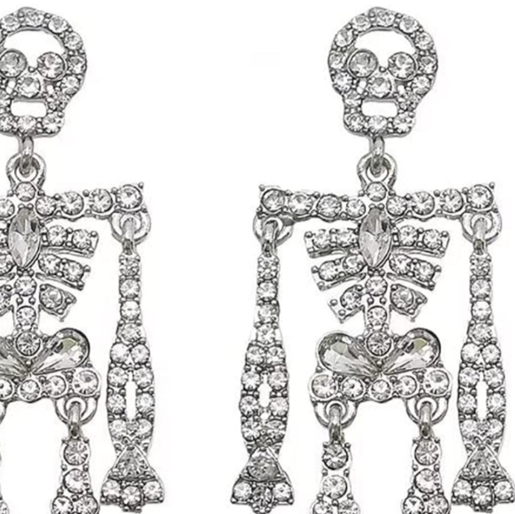 Skeleton Rhinestone Dangle Earrings New Big CZ Chandelier Rhinestones - Picture 2 of 6